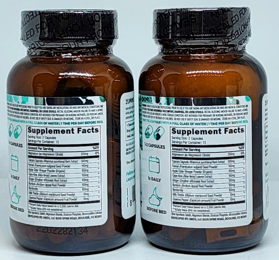 2 Bottles UMZU ZuPOO Gut Support & Colon Cleanse Supplement – New, Sealed | Exp 08/2027